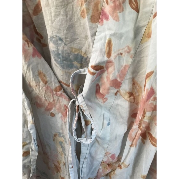 Plum Pretty Sugar Robe S Cotton Blue Floral Birds Long Sleeve Kimono Tie Short - Picture 8 of 9